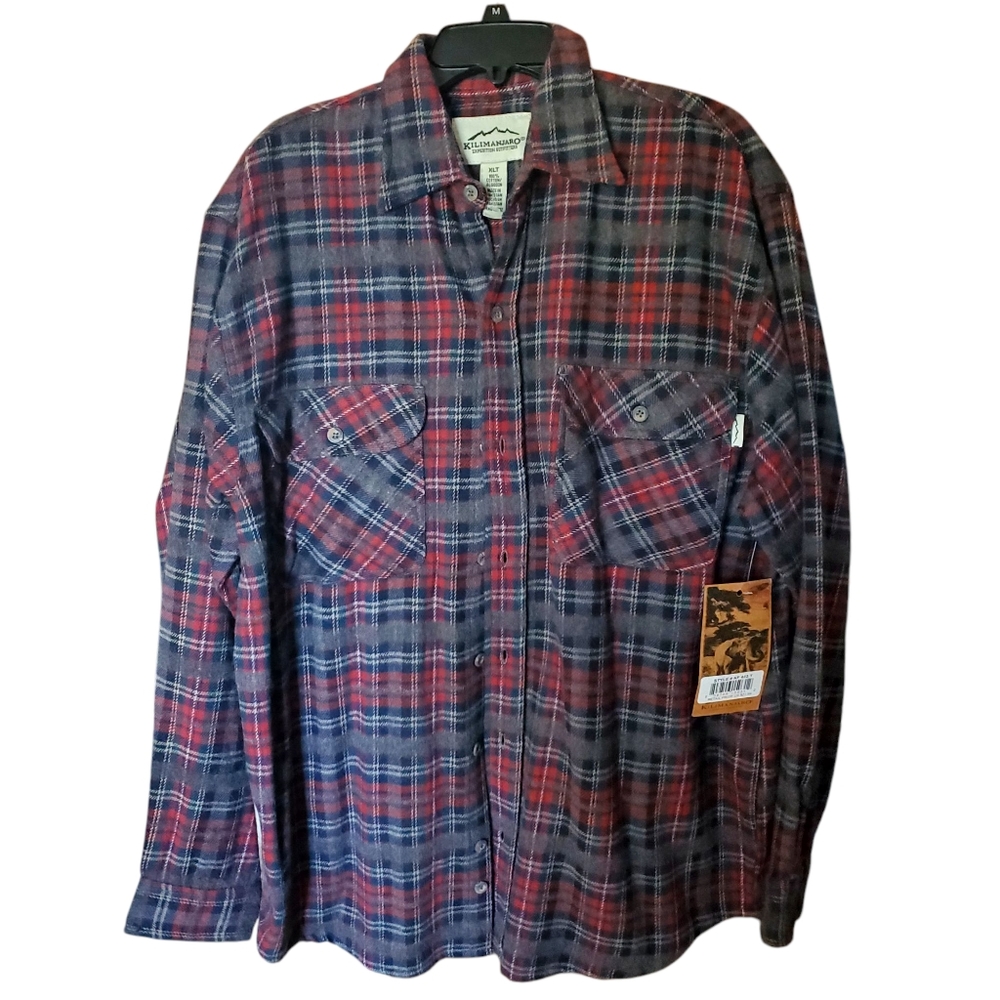 NWT Kilimanjaro Men's Red and Blue Plaid Shirt Size XLT